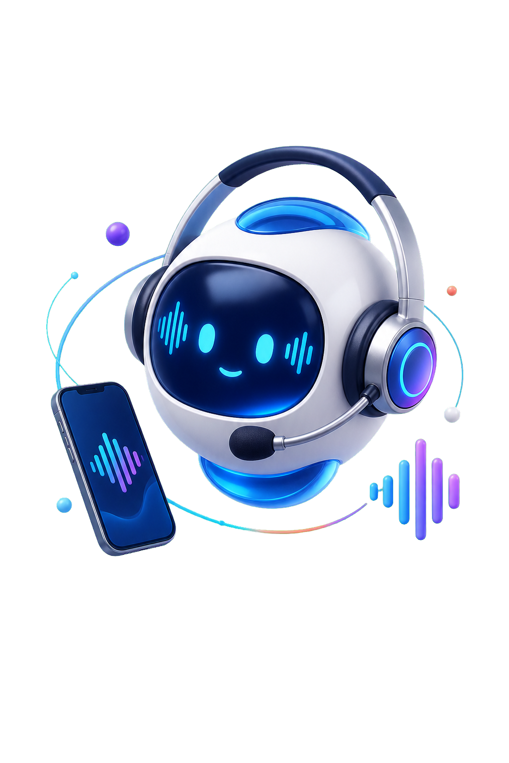 3D AI voice assistant wearing a calling headset